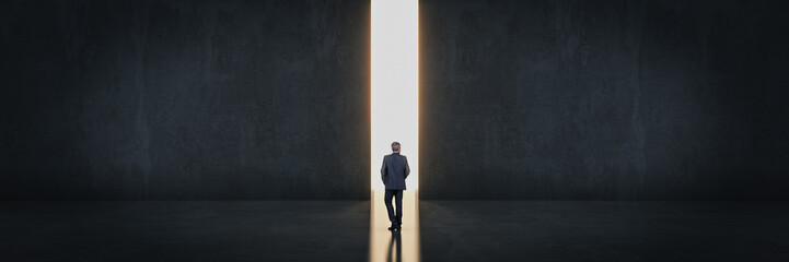 Businessman about to cross the entrance to the light. 3d rendering