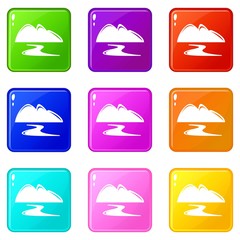 New gold mine icons set 9 color collection isolated on white for any design