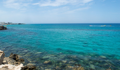 Fototapeta na wymiar Seaview on the beach, sunny day on Protaras, Cyprus