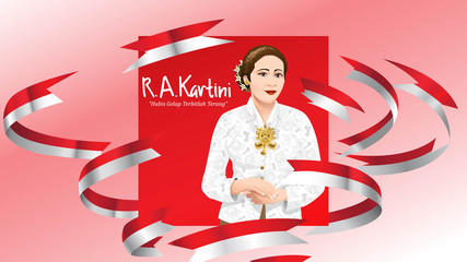 Kartini Day, R A Kartini the heroes of women and human right in Indonesia. banner template design background. - Translation of text : Out of dark comes light. - Vector