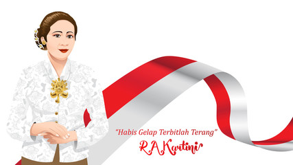 Kartini Day, R A Kartini the heroes of women and human right in Indonesia. banner template design background. - Translation of text : Out of dark comes light. - Vector