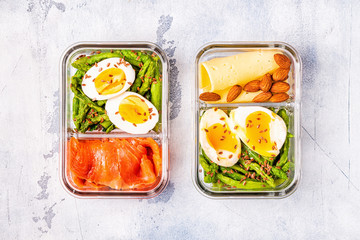 Healthy balanced lunch box, ketogenic diet lunch.