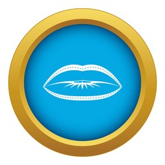 Lips with lines drawn around it icon blue vector isolated on white background for any design