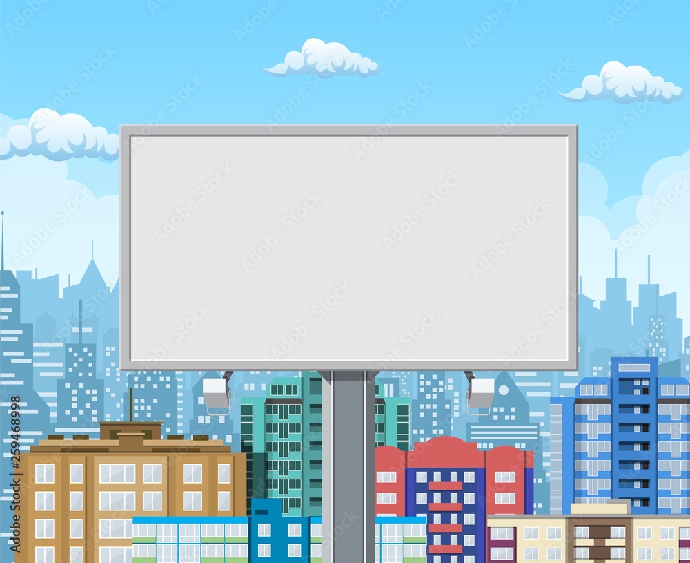 Wall mural empty urban big board or billboard with lamp. blank mockup. marketing and advertisement. cityscape b