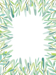 Watercolor floral illustration - Olives leaf frame, wedding stationary, greetings, wallpapers, fashion, background.