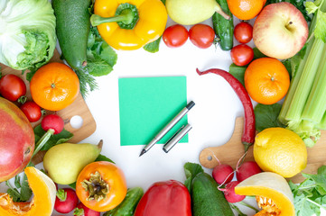 Vegetables. the cutting Board and a sheet paper