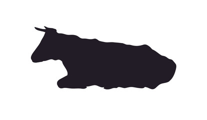 Vector illustration of a cow that lies, drawing silhouette
