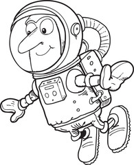 Vector black and white illustration of an astronaut, cosmonaut in a space suit and helmet