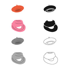 Isolated object of beret and red logo. Collection of beret and pink stock vector illustration.