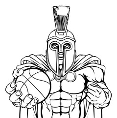 A Spartan or Trojan warrior Basketball sports mascot holding a ball