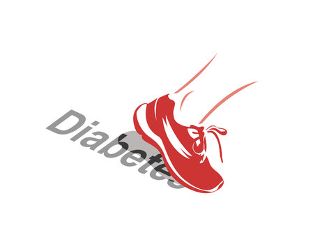 Vector image of a running shoe stepping off the word Diabetes - the role of exercise in Diabetes management or prevention