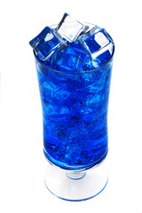 blue curacao drink with ice cubes