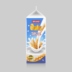 Vegetarian paper pack of oat milk isolated container