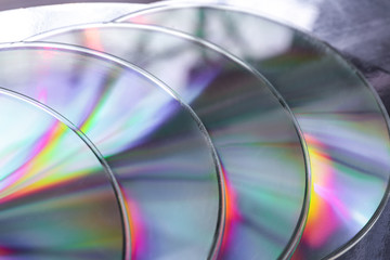 Shiny compact disks, closeup