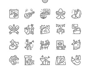 Cinco de Mayo Well-crafted Pixel Perfect Vector Thin Line Icons 30 2x Grid for Web Graphics and Apps. Simple Minimal Pictogram