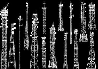 Fototapeta premium group with fifteen antenna towers on black