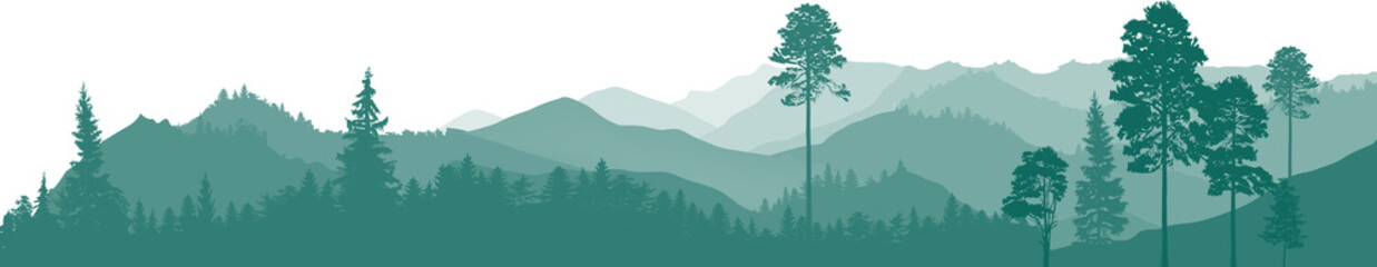 cyan illustration with mountain forest