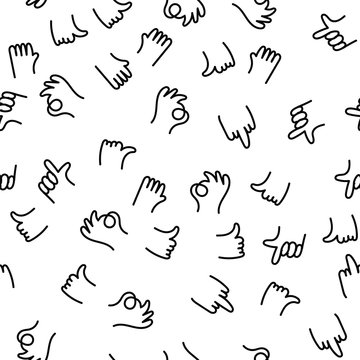 Hand drawing pattern finger gestures ok, thumb and index finger up, middle finger fuck you. Positive and negative hand painting gestures communicate, greet and express people emotions.