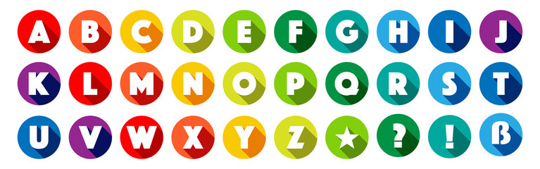 Lettres de l'alphabet dans cercles multicolores