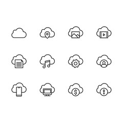 Simple set cloud storage illustration line icon. Contains such icons data synchronization, cloud storage and security of photo, image music and video, documents, personal data and other
