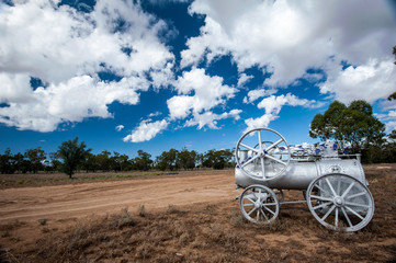 Steam engine at the entrance to an outback sheep and cattle station in Australia