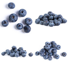 Collage of blueberries on white