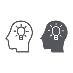 Idea line and glyph icon, creative and innovation, head with lamp sign, vector graphics, a linear pattern on a white background.