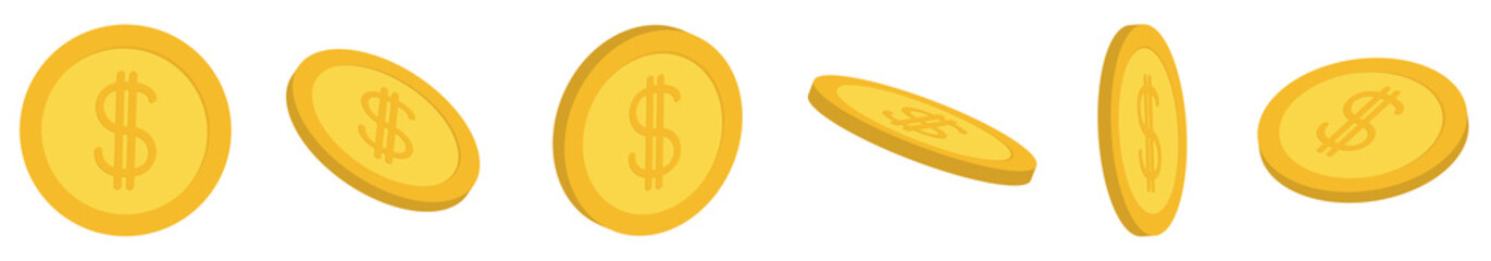 Gold coin 3D icon set line. Dollar sign. Business concept. White background. Isolated Flat design