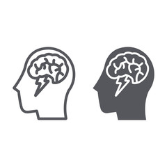 Brainstorm line and glyph icon, creative and idea, brain and thunder sign, vector graphics, a linear pattern on a white background.