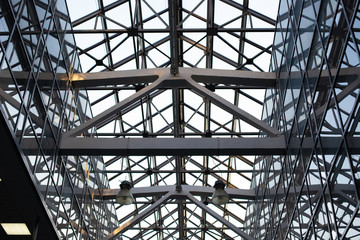Modern design of iron and glass roof in the Mall