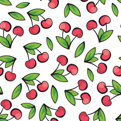 Ripe and juicy cherries on white background pattern