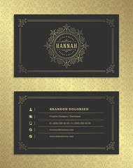 Luxury business card and golden vintage ornament logo vector template.