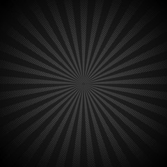 Absrtract retro shiny starburst black background with dots pattern texture halftone style. Vintage rays backdrop, boom, comic. Cartoon pop art template.