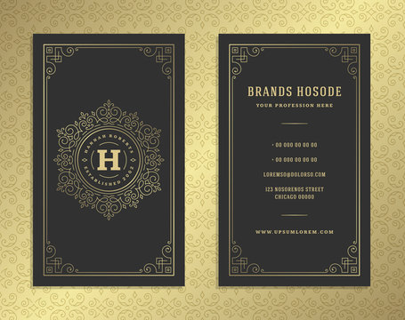 Luxury business card and golden vintage ornament logo vector template.