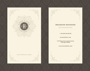 Luxury business card and vintage ornament logo vector template.