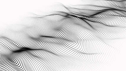 Wave of particles. Futuristic point wave. Vector illustration. Abstract background with a dynamic wave. Wave 3d
