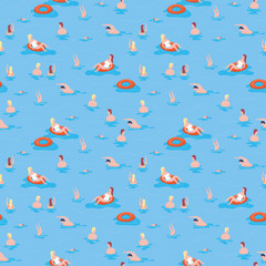 Summer pattern print sea. Summer pattern print people swimming in sea. Sea print men and women swim