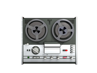 Old portable reel to reel tube tape recorder 3d render on white no shadow