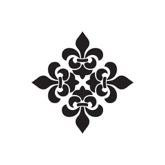 Cross of Lilies, Royal heraldic cross. Fleur de Lis sign, musketeer icon. Vector element on white background