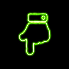 green neon symbol hand point down