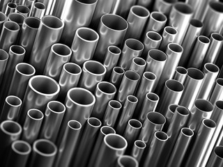 Large group of steel tubes. 3D illustration