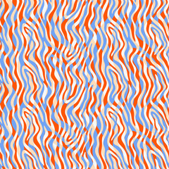 Abstracted zebra print. Bright colored wild animal seamless pattern. Overlaid contrast skins.