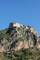 Fototapeta na wymiar Palamidi castle on the hill above Nafplio city in Greece