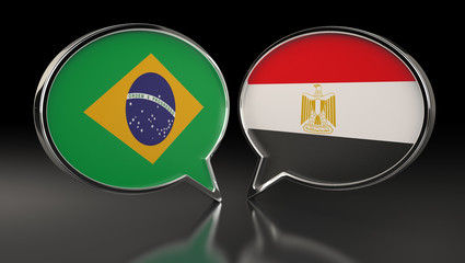 Brazil and Egypt flags with Speech Bubbles. 3D Illustration