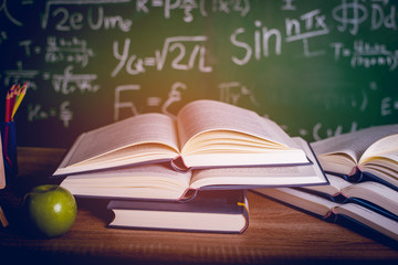 Educational equipment, boards and books Education concept With copy space