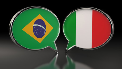 Brazil and Italy flags with Speech Bubbles. 3D Illustration