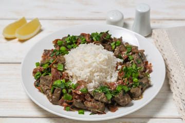 Braised liver with chorizo sausage.  