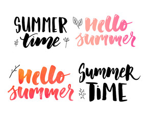 Vector illustration: Brush lettering composition of Summer Vacation slogan Hello summer Sale Set