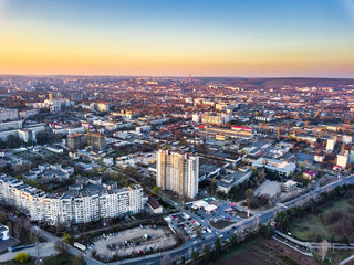 Fototapeta na wymiar Aerial view of drone flying over city
