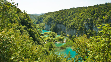 Top scenic view of Plitvice Lakes, National Park in Croatia, sunny day © Lunnaya